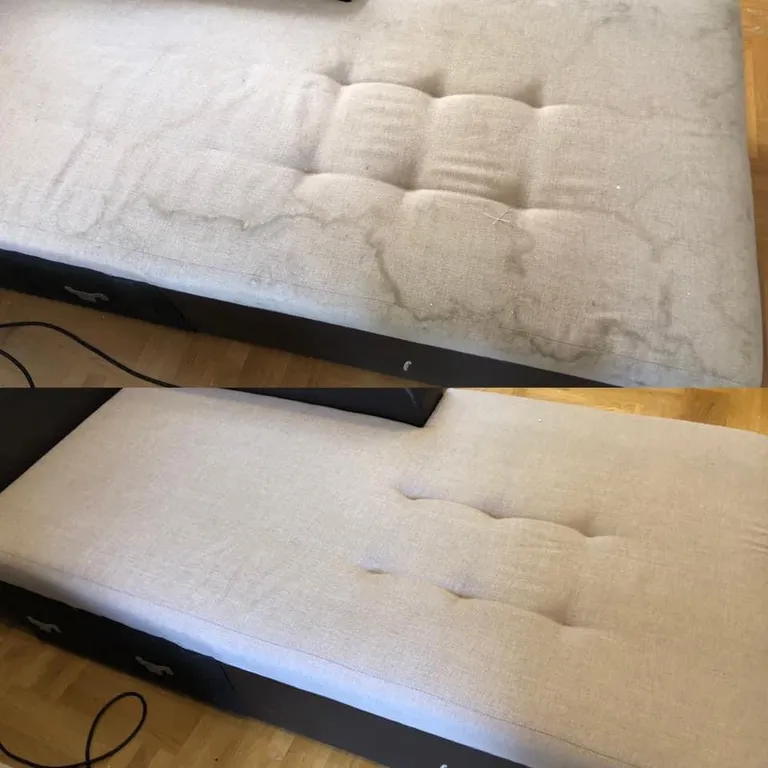Mattress before and after deep cleaning, stains removed